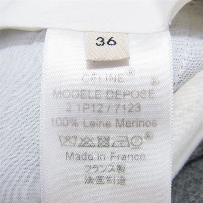 CELINE セリーヌ 7123 21P12 フィービー期 フランス製 無地 ウール タック パンツ グレー系 36【美品】【中古】