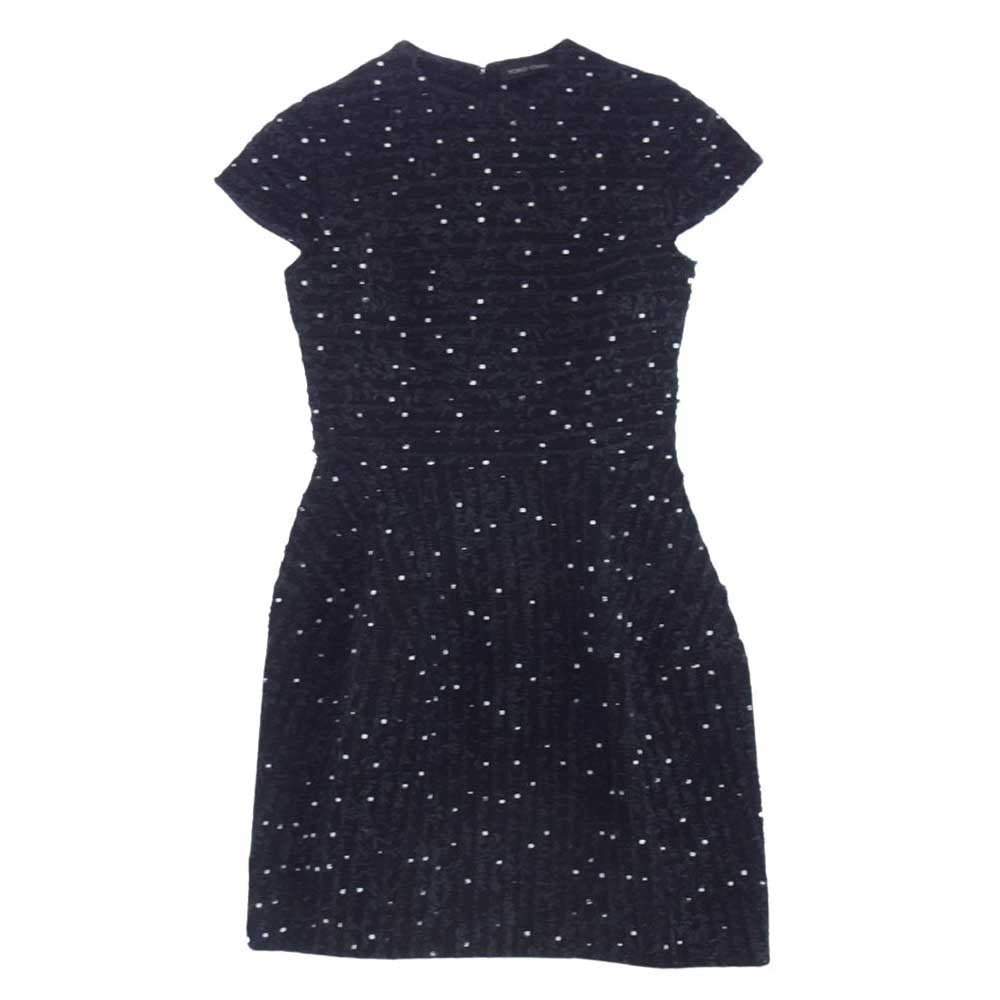 YOKO CHAN ヨーコチャン YCD-519-440 Tweed Baroon Dress ツイード バルーン ドレス ワンピース ドット柄 ブラック ネイビー系 36【中古】