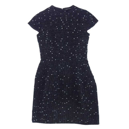 YOKO CHAN ヨーコチャン YCD-519-440 Tweed Baroon Dress ツイード バルーン ドレス ワンピース ドット柄 ブラック ネイビー系 36【中古】