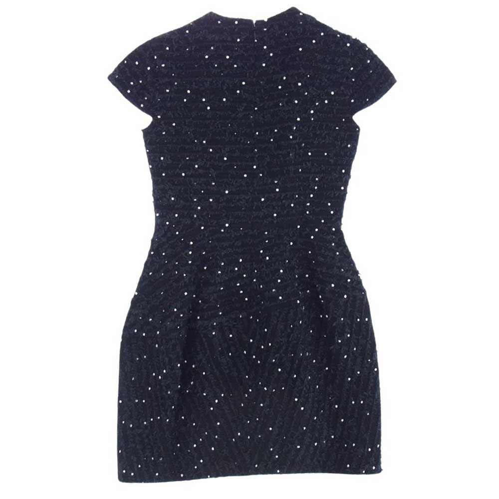 YOKO CHAN ヨーコチャン YCD-519-440 Tweed Baroon Dress ツイード バルーン ドレス ワンピース ドット柄 ブラック ネイビー系 36【中古】