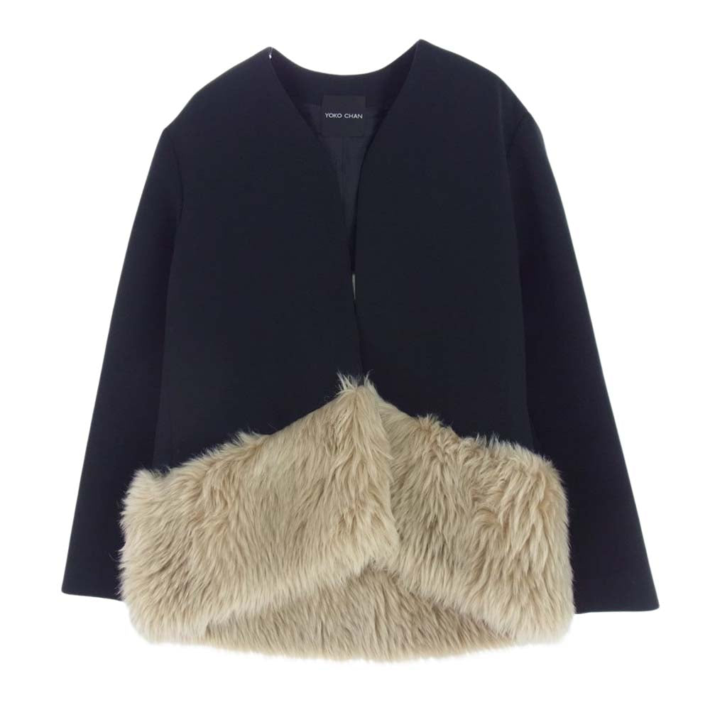 YOKO CHAN ヨーコチャン YCJ-315-011 No-color Fur Jacket ノーカラー ファー ジャケット ブラック/ベージュ 38【中古】