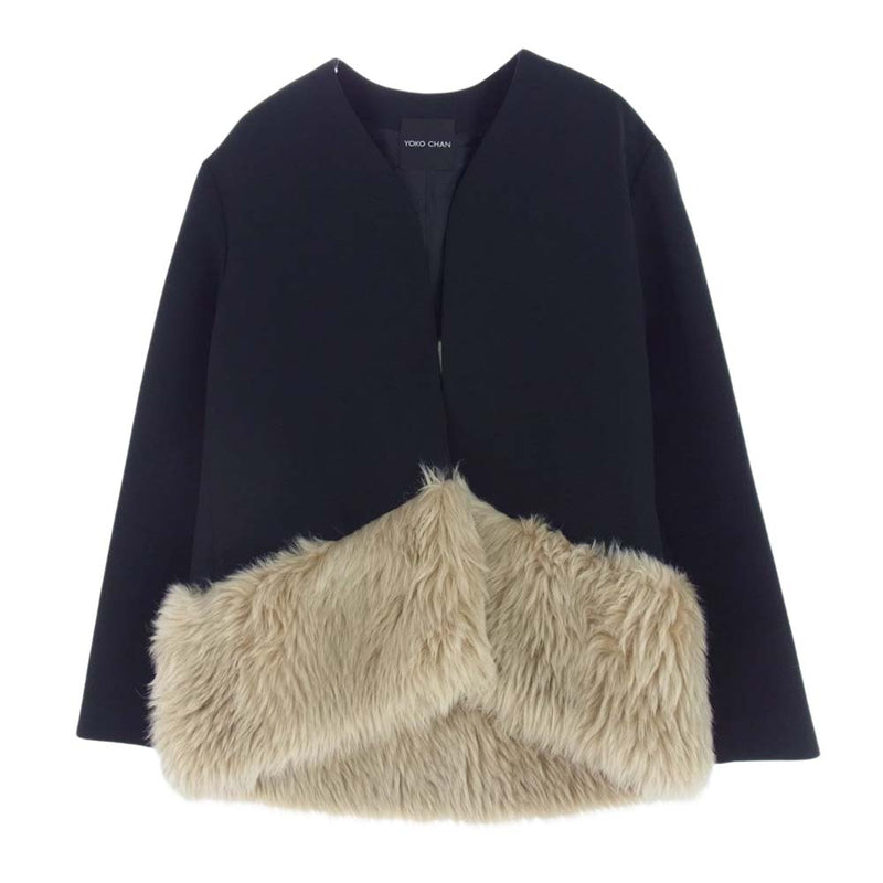 YOKO CHAN ヨーコチャン YCJ-315-011 No-color Fur Jacket ノーカラー ファー ジャケット ブラック/ベージュ 38【中古】