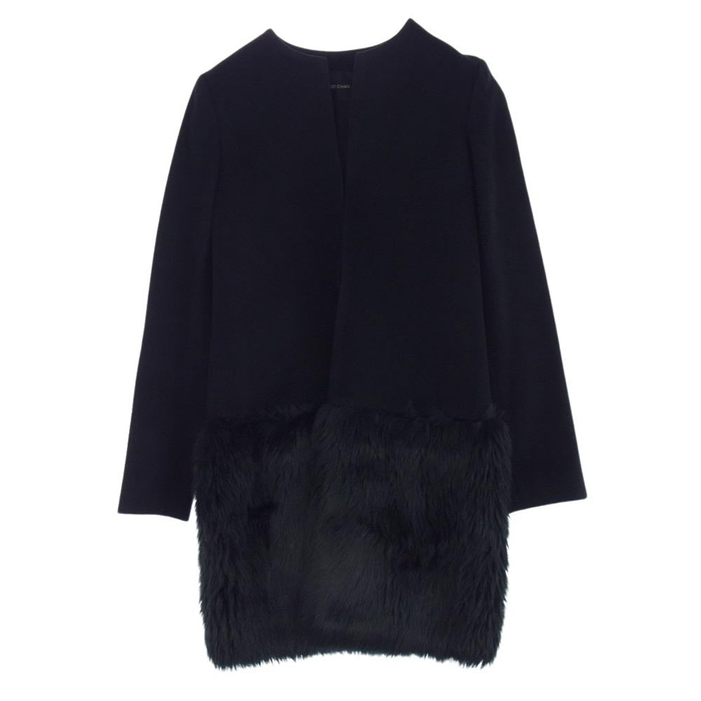 YOKO CHAN ヨーコチャン YCC-415-048 Panel Coat ノーカラー ウール ファー パネル コート ブラック系 36【中古】