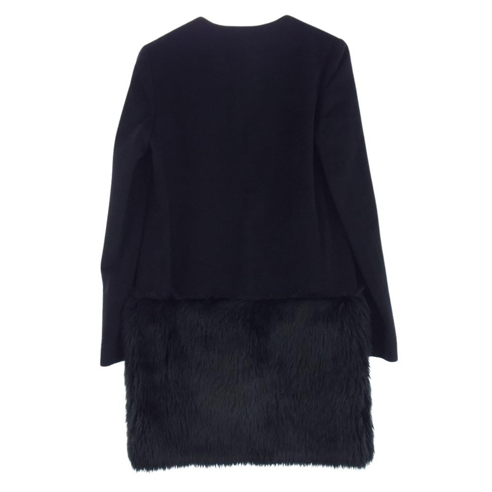 YOKO CHAN ヨーコチャン YCC-415-048 Panel Coat ノーカラー ウール ファー パネル コート ブラック系 36【中古】