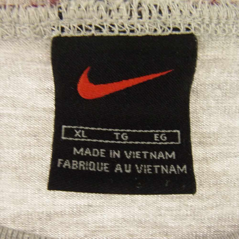 NIKE ナイキ 90s?00s ボーダー プリント スウォッシュ ロゴ刺繍 半袖 Tシャツ グレー系 エンジ系 XL【中古】