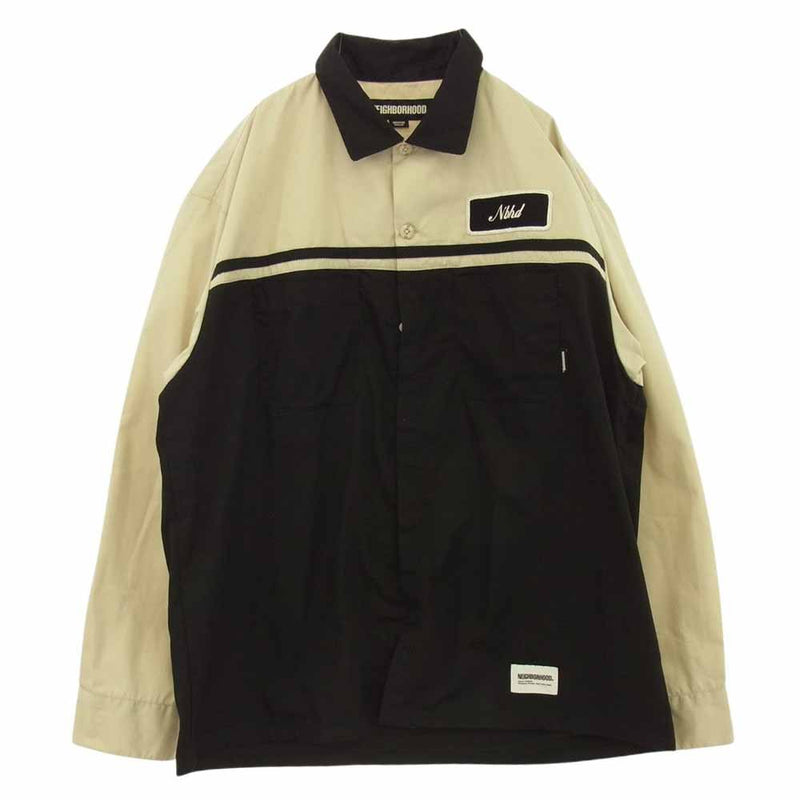 NEIGHBORHOOD ネイバーフッド 23AW 232TSNH-SHM02 TWO TONE WORK SHIRT LS ツートーン ワーク シャツ Nbhd ワッペン 長袖 シャツ ベージュ系 ブラック系 M【中古】