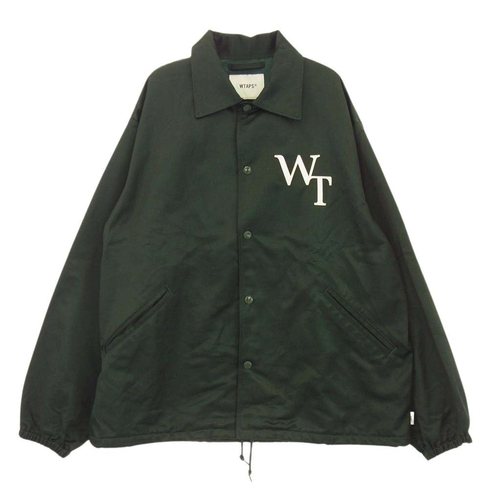 WTAPS ダブルタップス 24SS 241TQDT-JKM02 CHIEF / JACKET / CTRY. SATIN. LEAGUE WT ロゴ ワッペン サテン コーチジャケット グリーン系 X 02【中古】