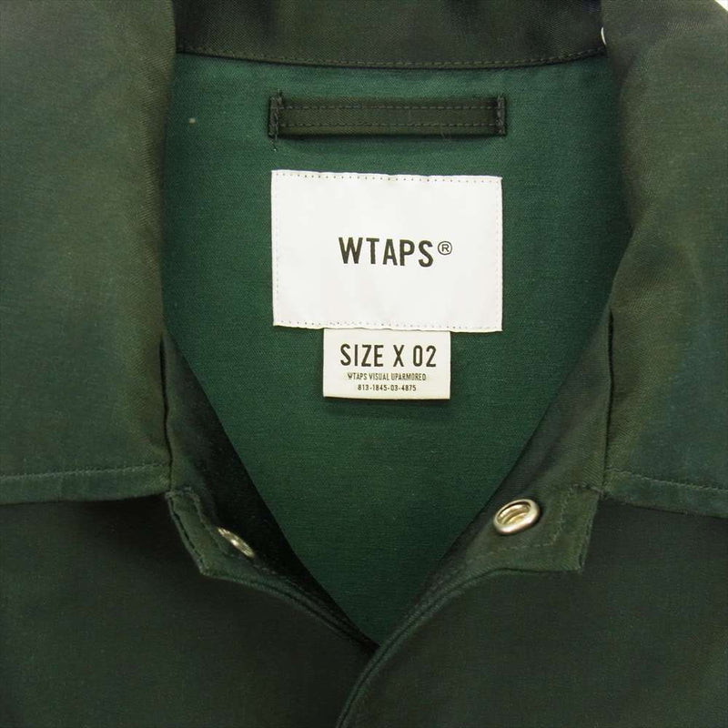 WTAPS ダブルタップス 24SS 241TQDT-JKM02 CHIEF / JACKET / CTRY. SATIN. LEAGUE WT ロゴ ワッペン サテン コーチジャケット グリーン系 X 02【中古】