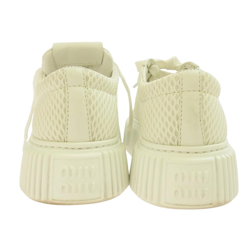 MIUMIU ミュウミュウ メッシュ フラットフォーム ロゴ スニーカー ホワイト系 34.5【中古】