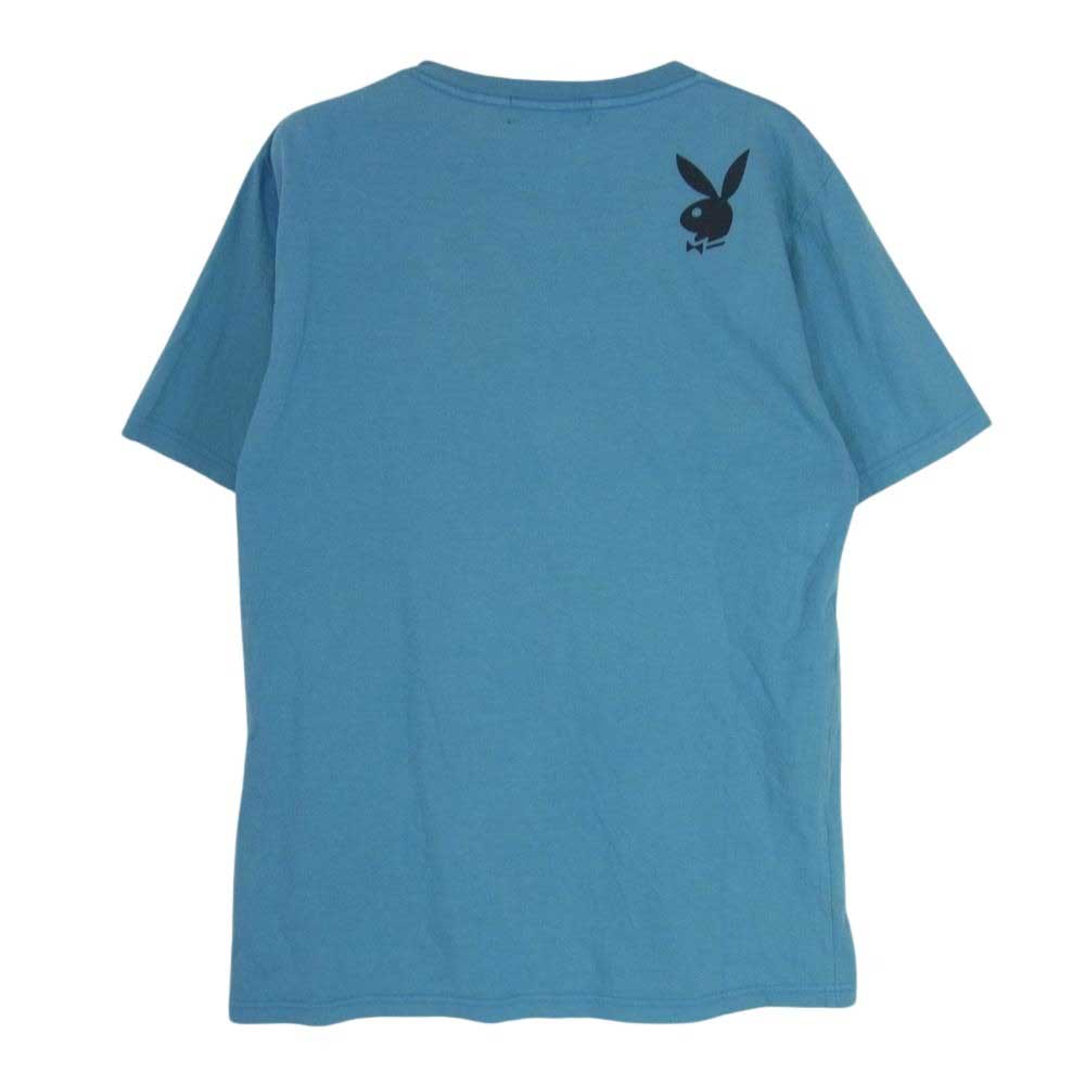 HYSTERIC GLAMOUR ヒステリックグラマー 1241CT08 × PLAY BOY プレイボーイ プリント Vネック Tシャツ ブルー系 M【中古】