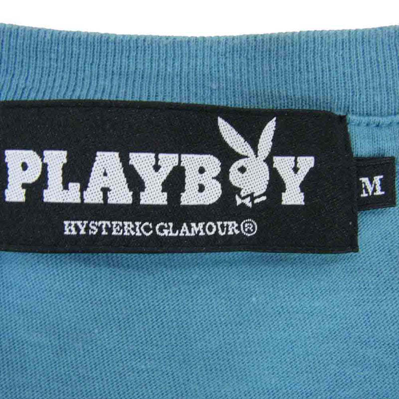 HYSTERIC GLAMOUR ヒステリックグラマー 1241CT08 × PLAY BOY プレイボーイ プリント  Vネック Tシャツ ブルー系 M【中古】