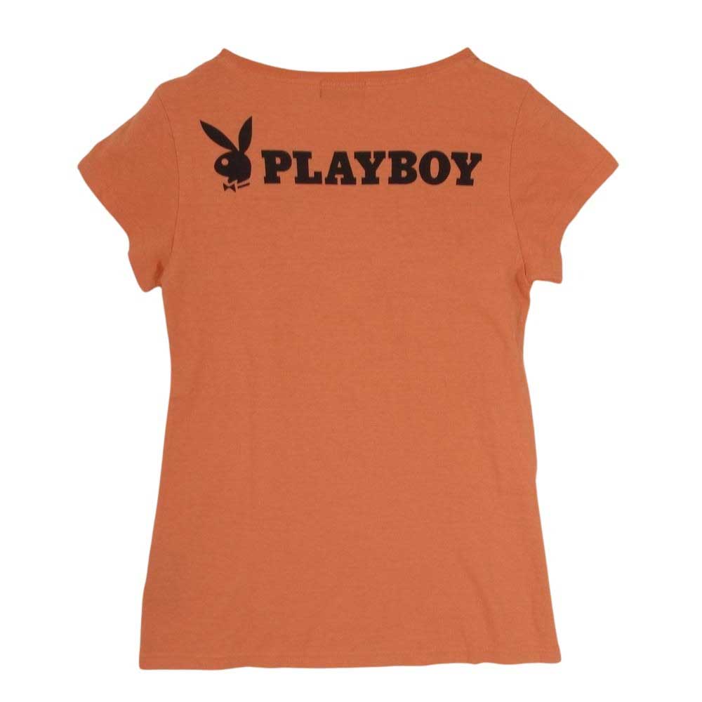 HYSTERIC GLAMOUR ヒステリックグラマー 1142CT02 × PLAY BOY プレイボーイ プリント Tシャツ オレンジ系 FREE【中古】