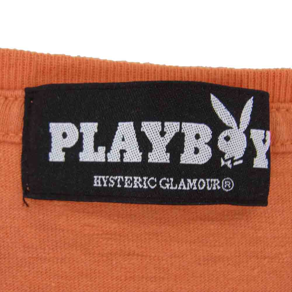 HYSTERIC GLAMOUR ヒステリックグラマー 1142CT02 × PLAY BOY プレイボーイ プリント Tシャツ オレンジ系 FREE【中古】