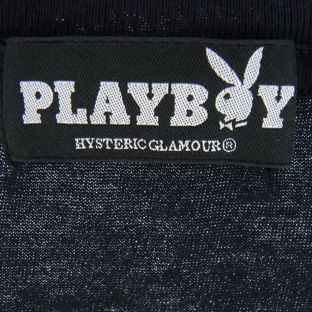 HYSTERIC GLAMOUR ヒステリックグラマー 1151CT05 × PLAY BOY プレイボーイ プリント  Vネック Tシャツ ブラック ブラック系 FREE【中古】