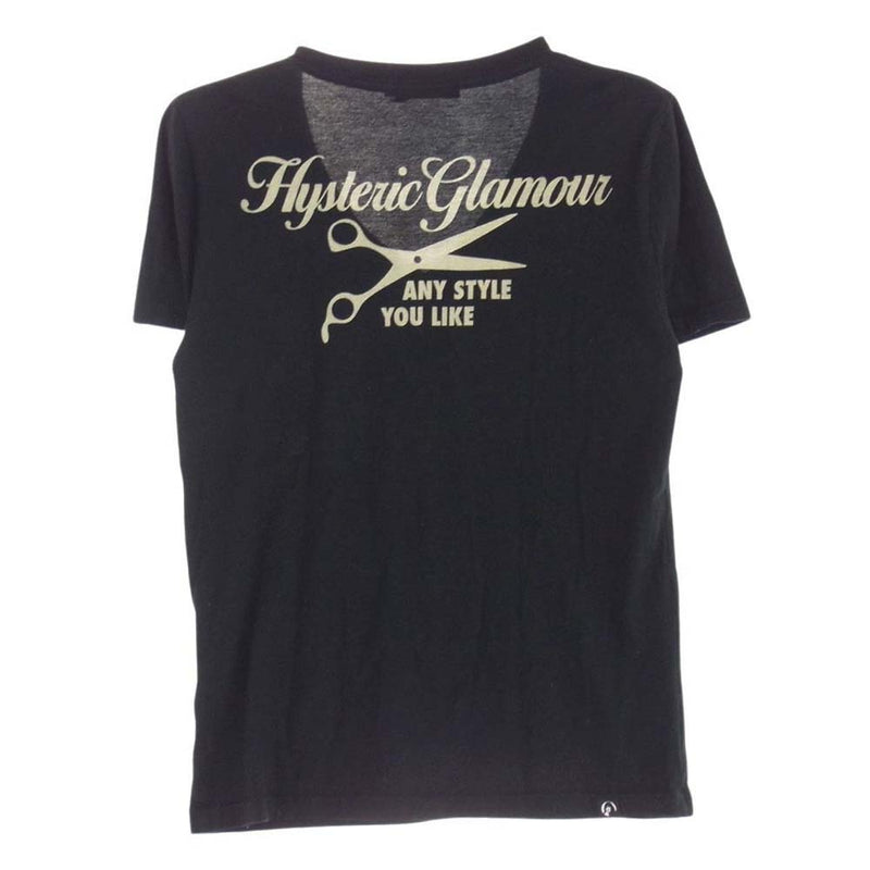 HYSTERIC GLAMOUR ヒステリックグラマー 0221CT12 ガールプリント Vネック  Tシャツ ブラック系 S【中古】