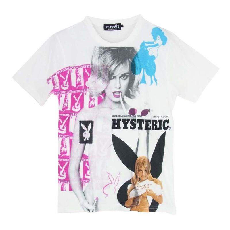 HYSTERIC GLAMOUR ヒステリックグラマー 1243CT03 × PLAY BOY プレイボーイ プリント Tシャツ ホワイト系 S【中古】