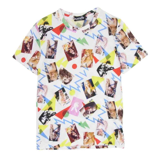 HYSTERIC GLAMOUR ヒステリックグラマー PLAY BOY プレイボーイ トランプ 総柄 Tシャツ ホワイト系 S【中古】