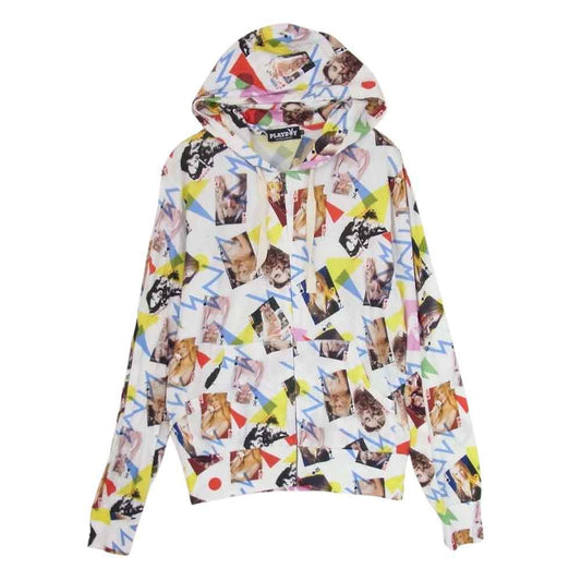 HYSTERIC GLAMOUR ヒステリックグラマー 1252CF01 PLAY BOY プレイボーイ トランプ 総柄 ジップ パーカー ホワイト系 S【中古】