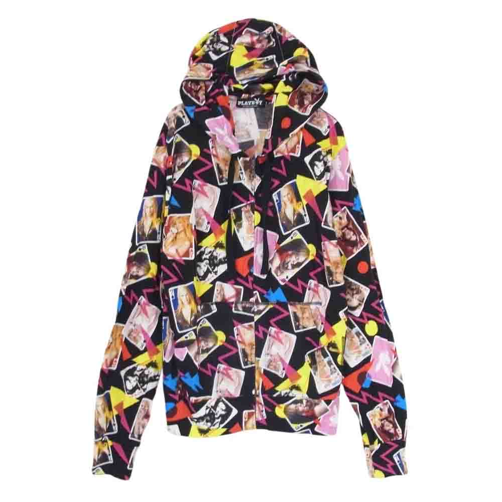 HYSTERIC GLAMOUR ヒステリックグラマー 1252CF01 PLAY BOY プレイボーイ トランプ 総柄 ジップ パーカー ブラック系 S【中古】