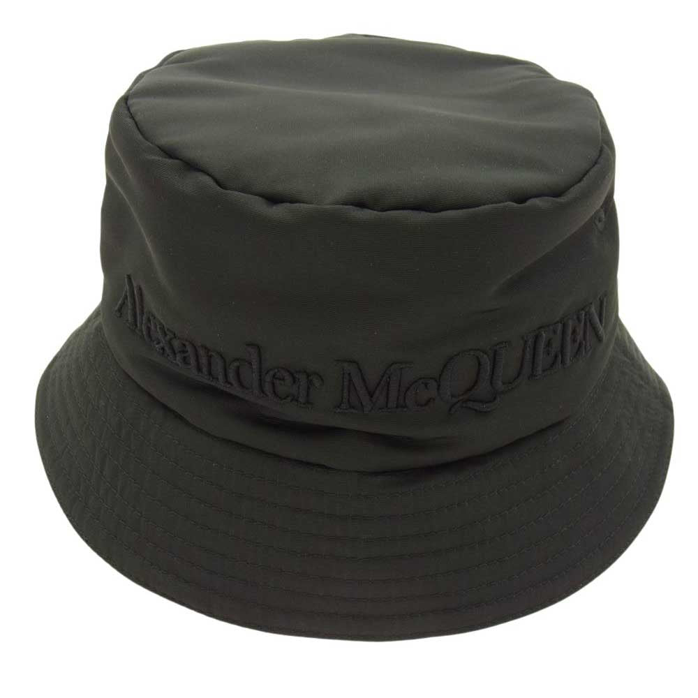 Alexander McQueen アレキサンダーマックイーン ロゴ刺繍 バケットハット 帽子 ブラック系 S【極上美品】【中古】