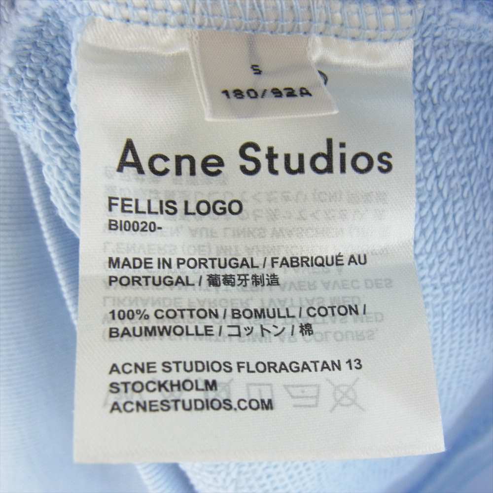 ACNE STUDIOS アクネストゥディオズ FERRIS LOGO BI0020 ロゴ プリント プルオーバー パーカー  ライトブルー系 S【美品】【中古】