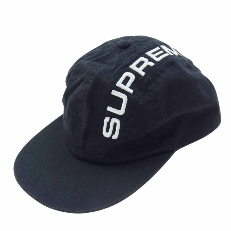 Supreme シュプリーム 18AW STRIPE 6 panel Logo Cap ストライプ ロゴ刺繍 キャップ 帽子 ブラック系【中古】