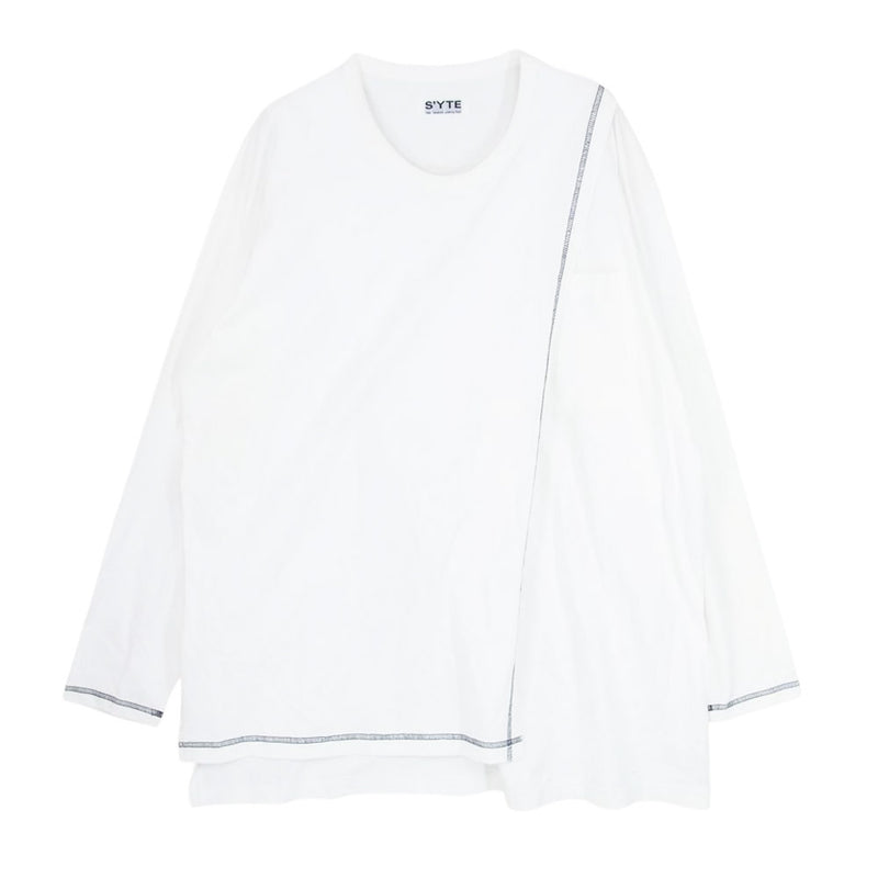 Yohji Yamamoto ヨウジヤマモト UJ-T49-018 s'yte サイト ステッチデザイン パネルドッキング ロングスリーブ ロンT 長袖 Tシャツ カットソー ホワイト ホワイト系 3【中古】