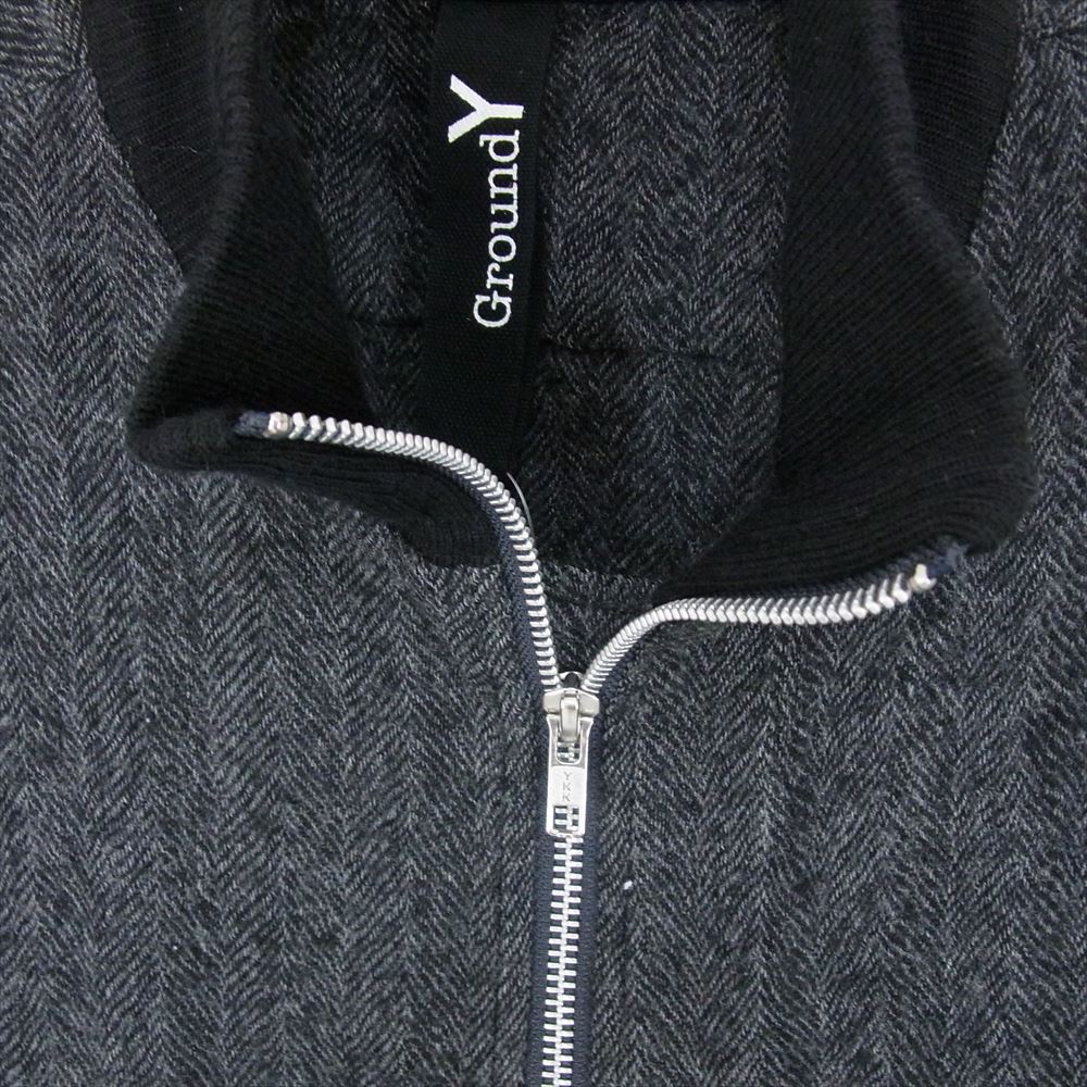 Yohji Yamamoto ヨウジヤマモト 19AW GC-B06-101 GroundY グラウンドワイ ヘリンボーン ウール ジップ ハイネック ロング コート グレー系 3【中古】