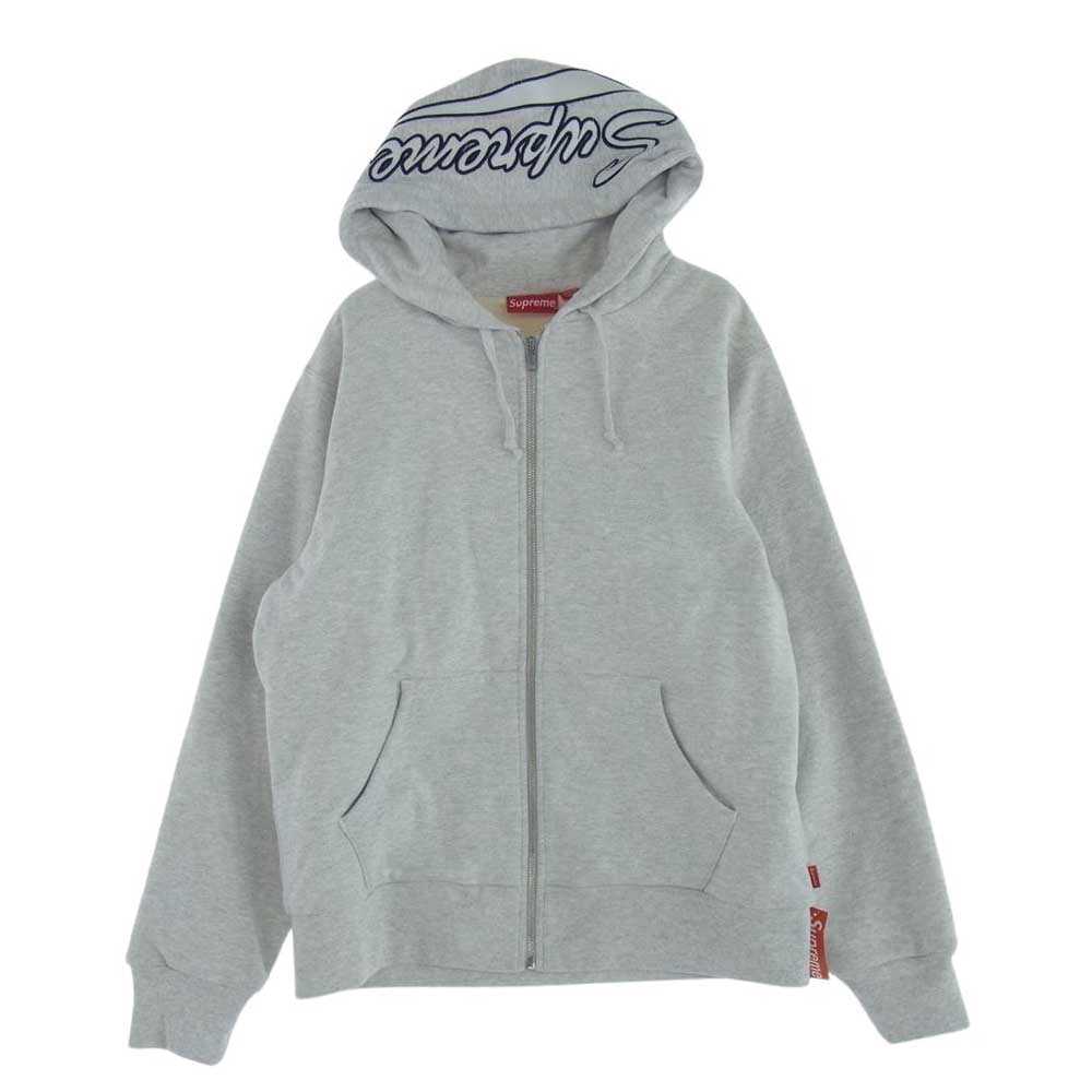 Supreme シュプリーム 18AW Thermal Zip Up Sweatshirt サーマル ジップアップ スウェットシャツ ロゴワッペン ジップアップ パーカー フーディー オフホワイト系 M【中古】