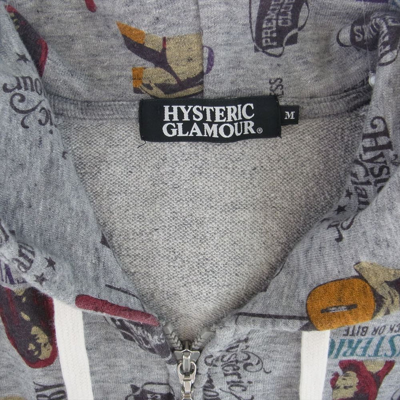 HYSTERIC GLAMOUR ヒステリックグラマー 0233CF01 総柄 ジップアップ パーカー フーディー グレー系 M【中古】