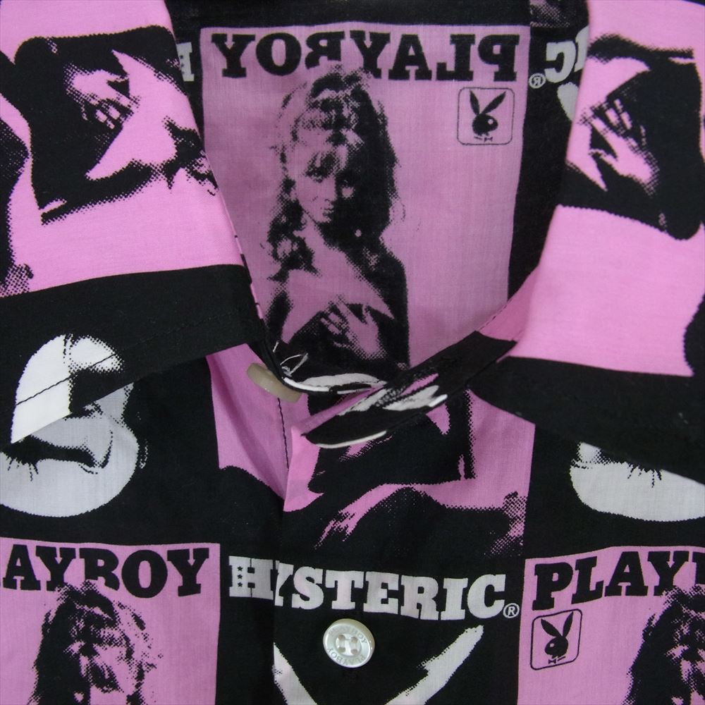 HYSTERIC GLAMOUR ヒステリックグラマー 1234AH03 × PLAYBOY プレイボーイ ロゴ 総柄 プリント 長袖 シャツ ピンク系 S【中古】