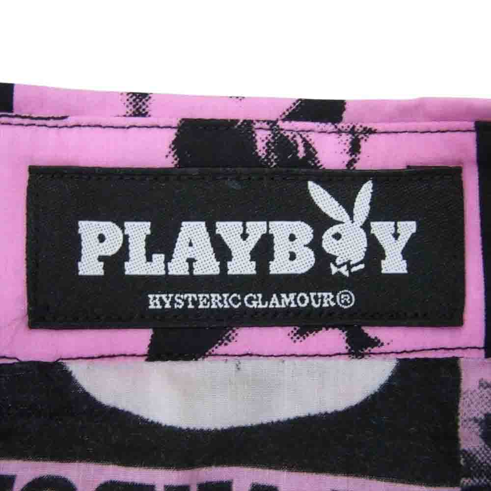 HYSTERIC GLAMOUR ヒステリックグラマー 1234AH03 × PLAYBOY プレイボーイ ロゴ 総柄 プリント 長袖 シャツ ピンク系 S【中古】