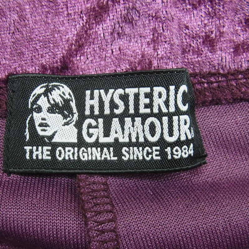 HYSTERIC GLAMOUR ヒステリックグラマー 01173CP02 MAKE ME SMILE ロゴ刺繍 ベロア パンツ パープル系 FREE【中古】