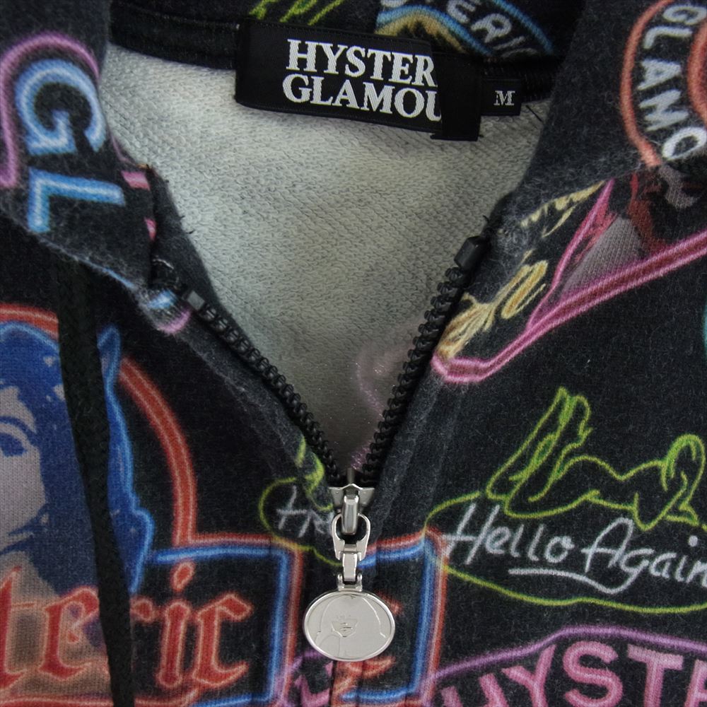 HYSTERIC GLAMOUR ヒステリックグラマー 0224CF06 アイコン ロゴ 総柄 ジップアップ パーカー フーディー M【中古】