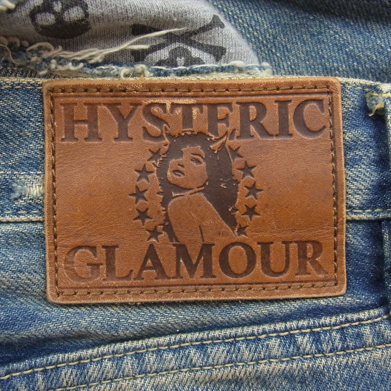 HYSTERIC GLAMOUR ヒステリックグラマー 0233AP13 × mastermind JAPAN マスターマインド ジャパン スカル 総柄 ダメージ リペア 加工 デニム パンツ 30 インディゴブルー系 30【中古】