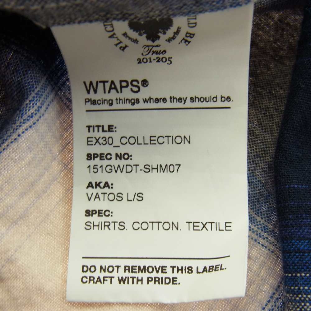 WTAPS ダブルタップス 15SS 151GWDT-SHM07 VATOS L/S SHIRTS 長袖 チェック シャツ ブルー系 M【中古】