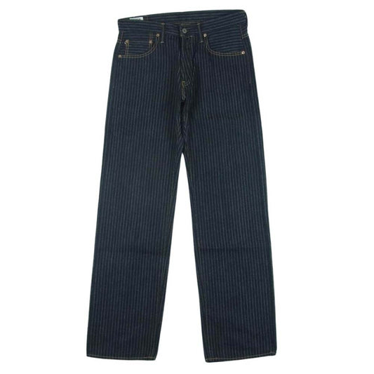 鬼デニム ONI-022-HJS 針抜き ジャガード ストライプ リラックス ストレート デニム パンツ インディゴブルー系 32【美品】【中古】
