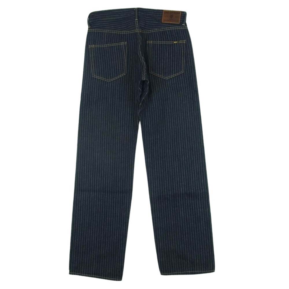 鬼デニム ONI-022-HJS 針抜き ジャガード ストライプ リラックス ストレート デニム パンツ インディゴブルー系 32【美品】【中古】