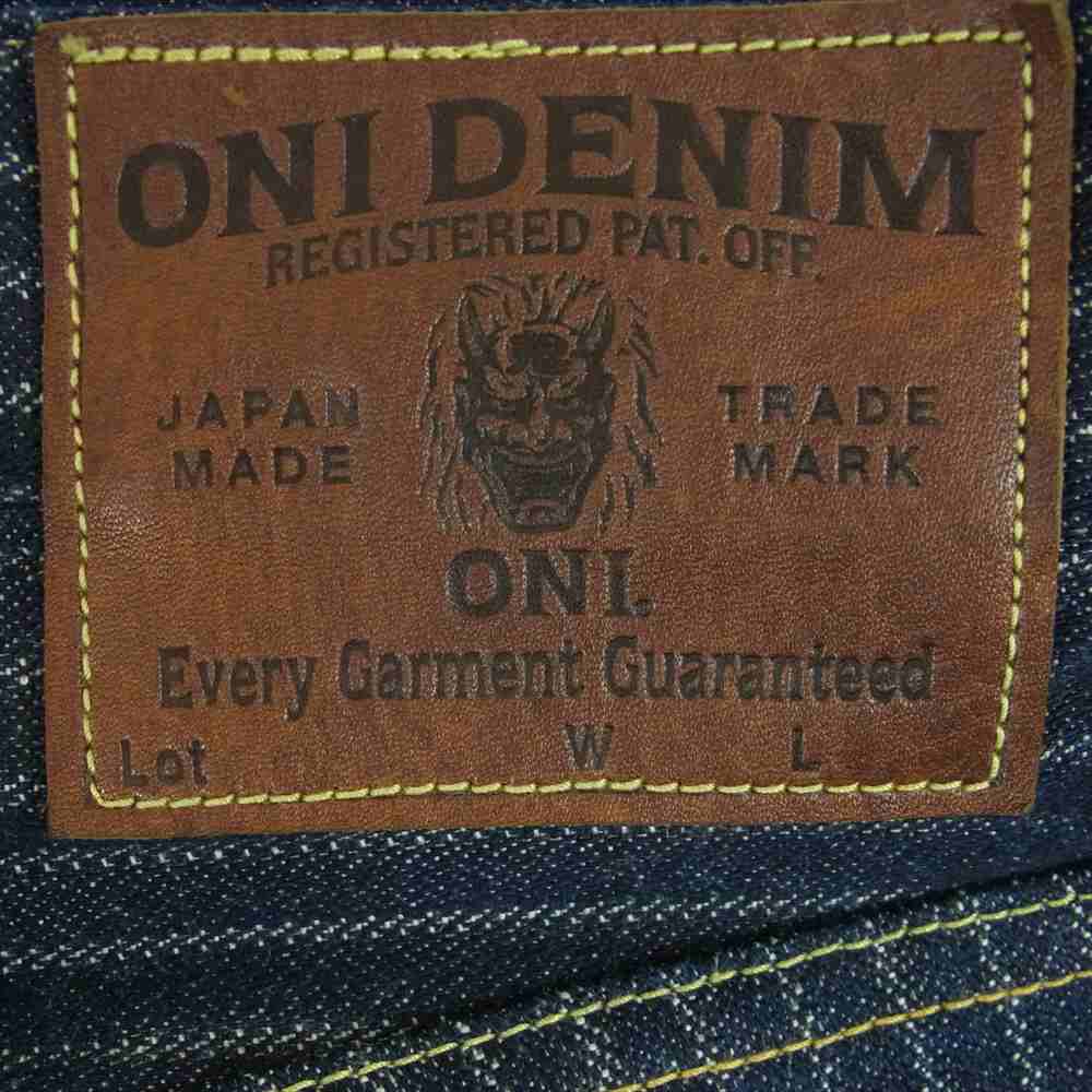 鬼デニム ONI-022-HJS 針抜き ジャガード ストライプ リラックス ストレート デニム パンツ インディゴブルー系 32【美品】【中古】