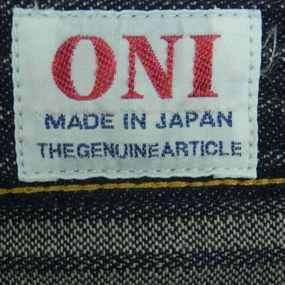 鬼デニム ONI-022-HJS 針抜き ジャガード ストライプ リラックス ストレート デニム パンツ インディゴブルー系 32【美品】【中古】