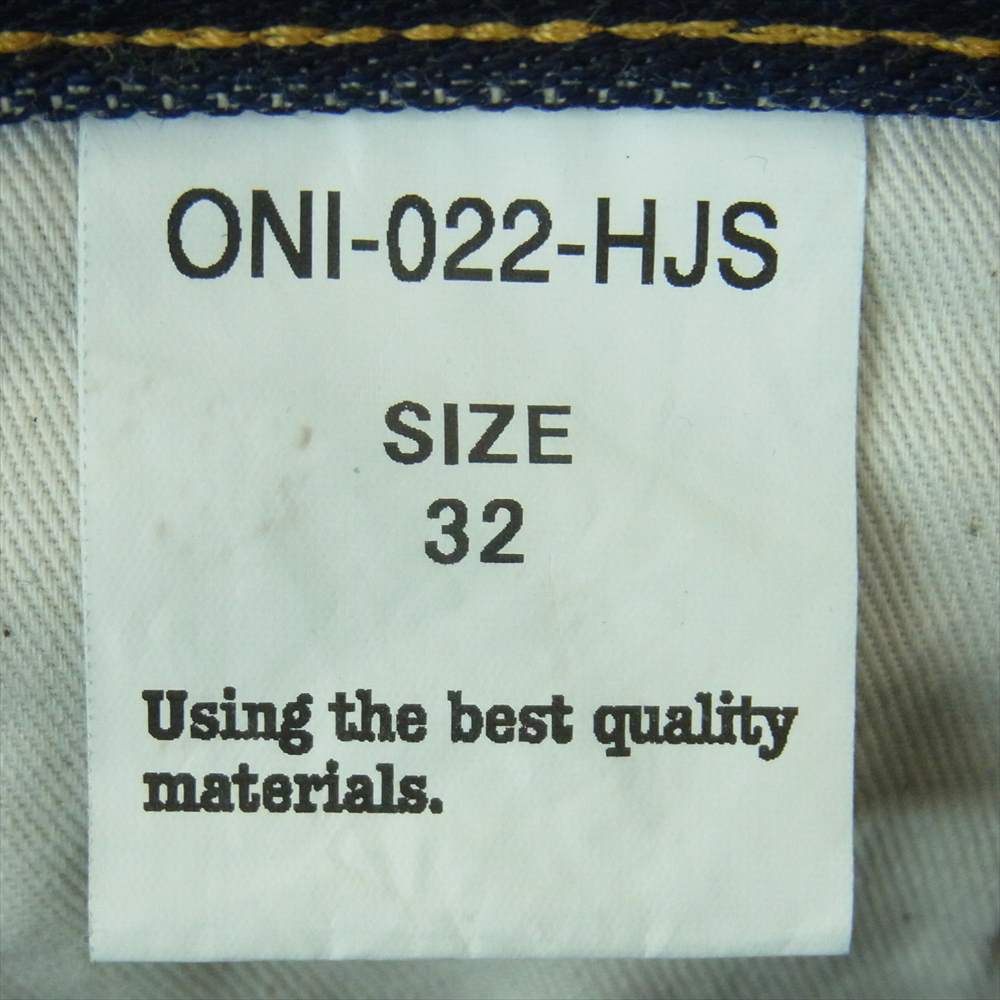 鬼デニム ONI-022-HJS 針抜き ジャガード ストライプ リラックス ストレート デニム パンツ インディゴブルー系 32【美品】【中古】