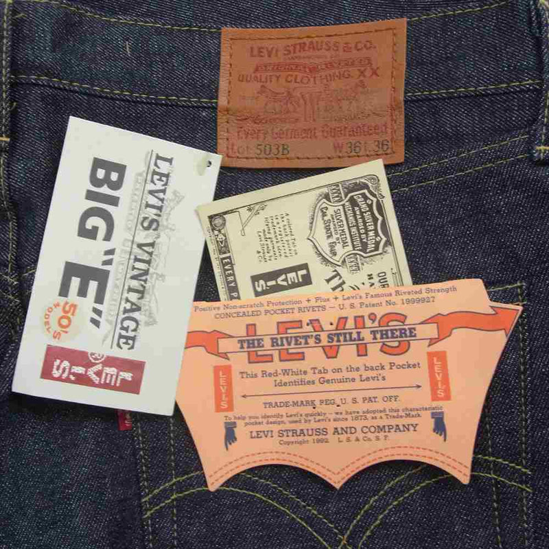 Levi's リーバイス 503B-XX 日本製 503B J22 復刻 ボタンフライ ストレート デニム パンツ インディゴブルー系 W36L36【新古品】【未使用】【中古】