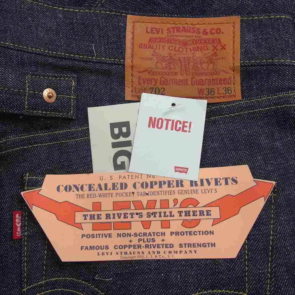 Levi's リーバイス 702-XX  日本製 702 J22 1993年製 復刻 Deadstock デットストック ボタンフライ シンチバック ストレート デニム パンツ インディゴブルー系 W36【新古品】【未使用】【中古】