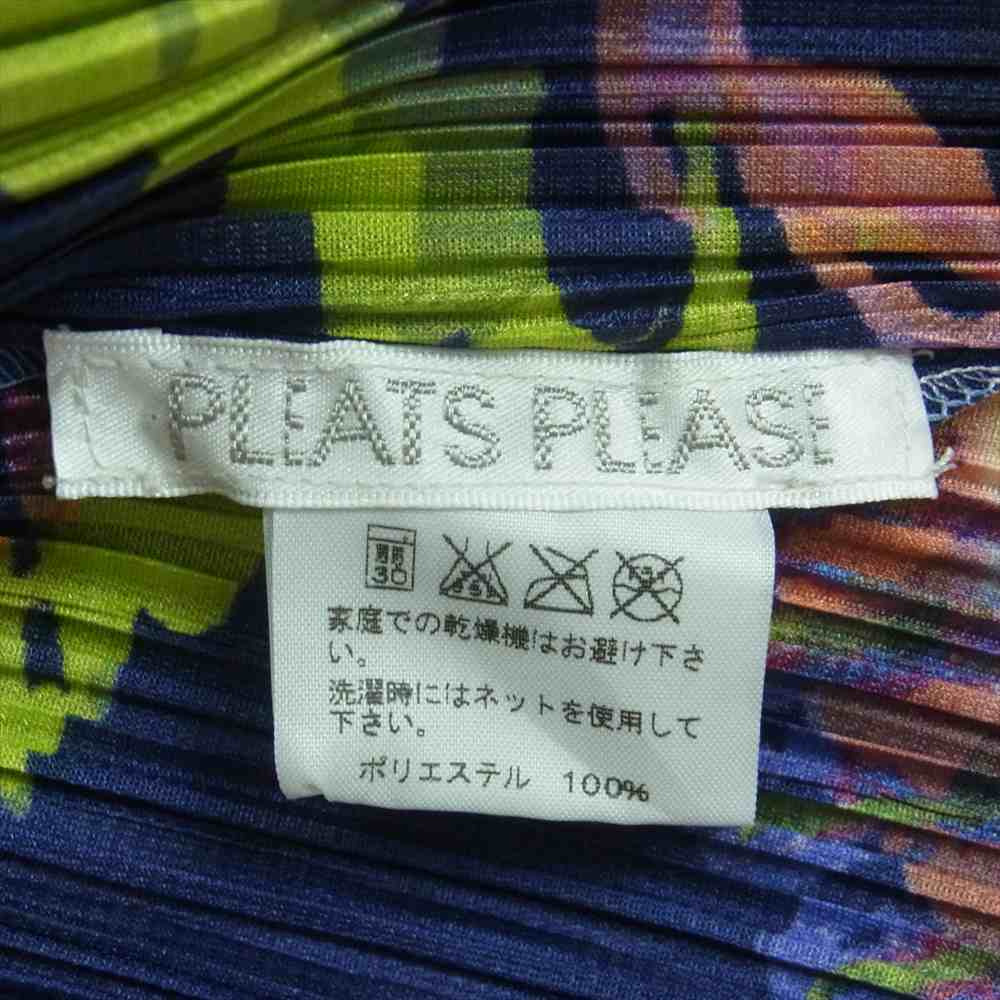 PLEATS PLEASE プリーツプリーズ イッセイミヤケ PP63-JD633 プリーツ加工 ドラゴン 龍 スタンドカラー チャイナ ボタン シャツ ネイビー系 4【中古】