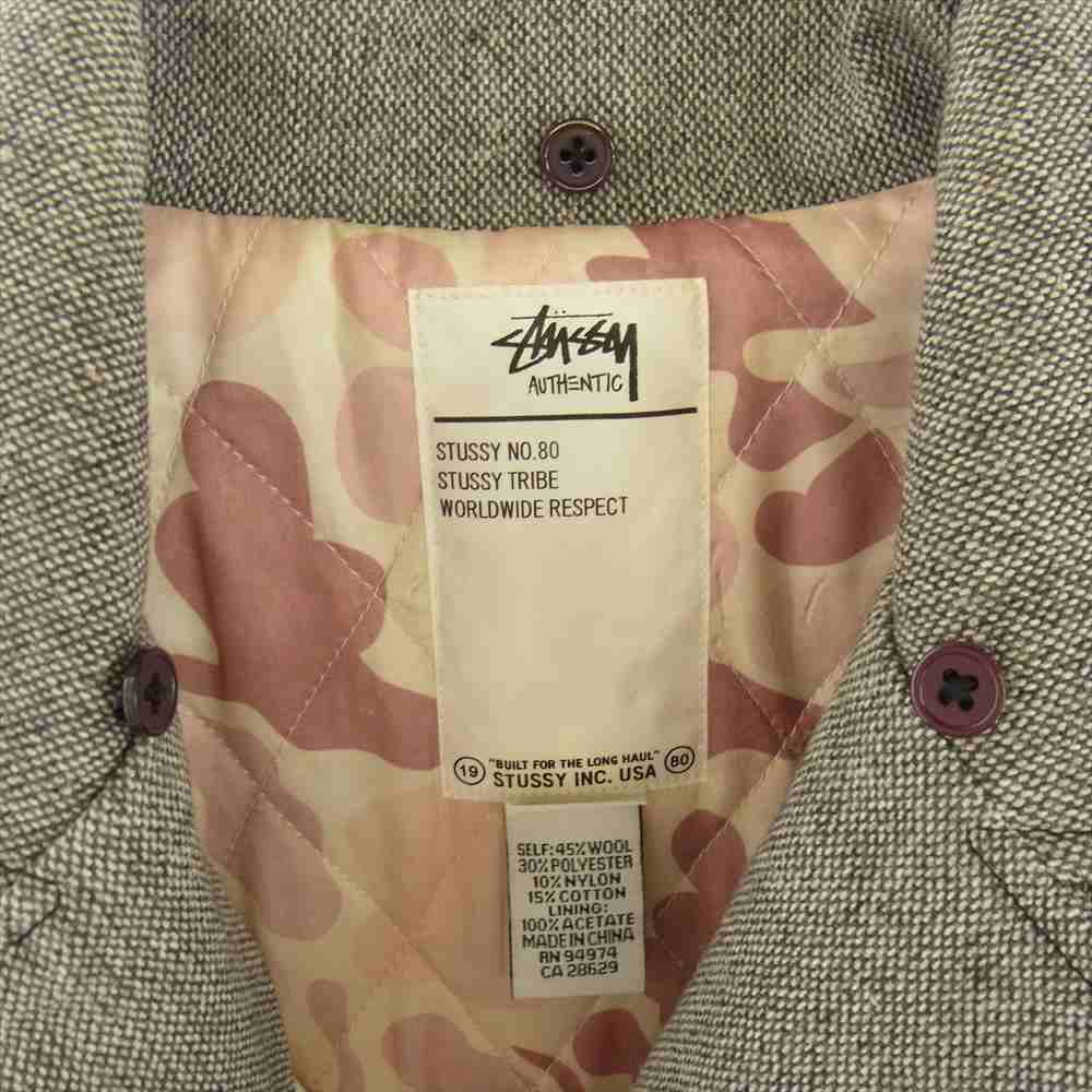 STUSSY ステューシー 裏地 カモ柄 キルティング ダブルブレスト Pコート グレー系 M【中古】