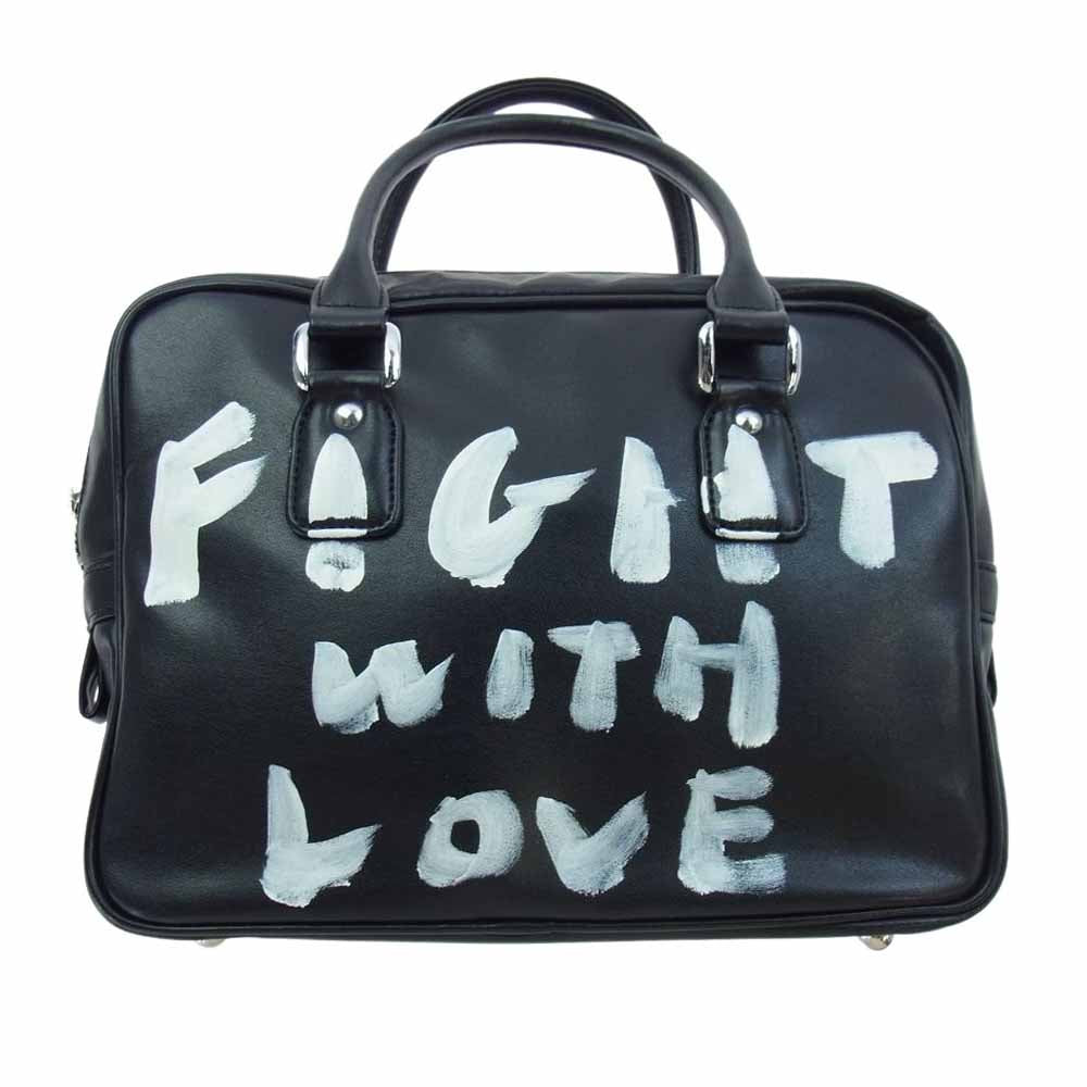 COMME des GARCONS コムデギャルソン GIRL NZ-K201 メッセージ ペイント レザー トート バッグ ブラック系【中古】