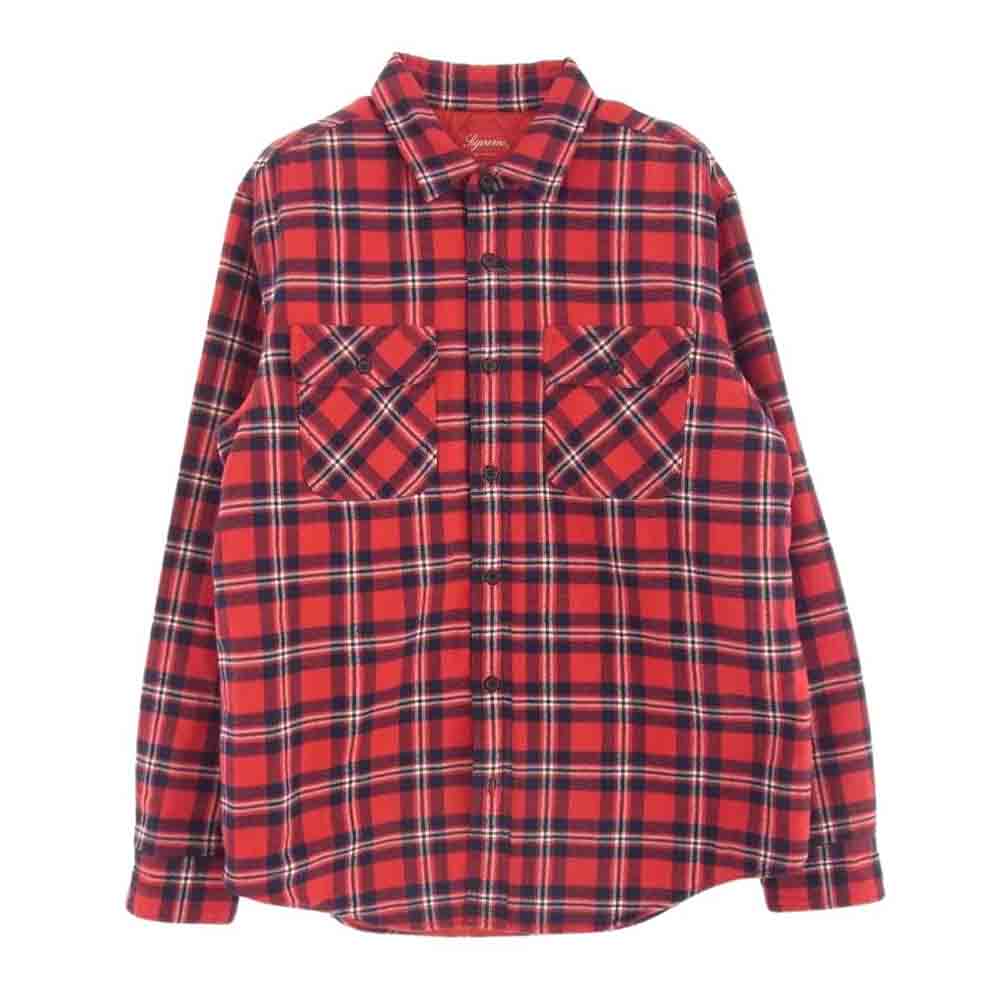 Supreme シュプリーム 19AW Arc Logo Quilted Flannel Shirt アーチロゴ キルティング フランネル チェック シャツ レッド系 M【中古】