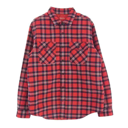 Supreme シュプリーム 19AW Arc Logo Quilted Flannel Shirt アーチロゴ キルティング フランネル チェック シャツ レッド系 M【中古】