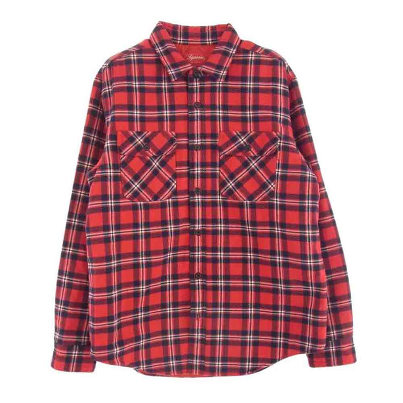 Supreme シュプリーム 19AW Arc Logo Quilted Flannel Shirt アーチロゴ キルティング フランネル チェック シャツ レッド系 M【中古】