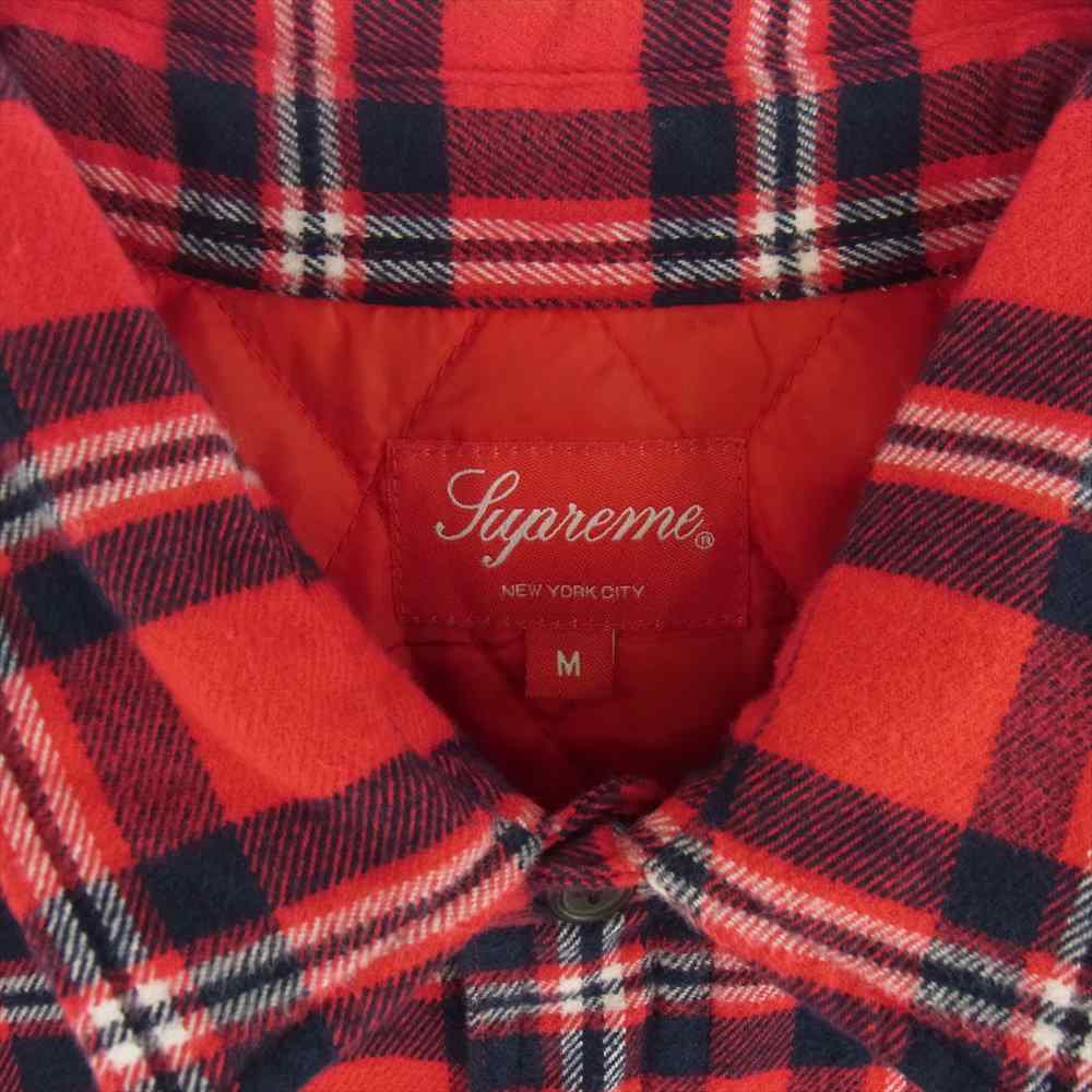 Supreme シュプリーム 19AW Arc Logo Quilted Flannel Shirt アーチロゴ キルティング フランネル チェック シャツ レッド系 M【中古】